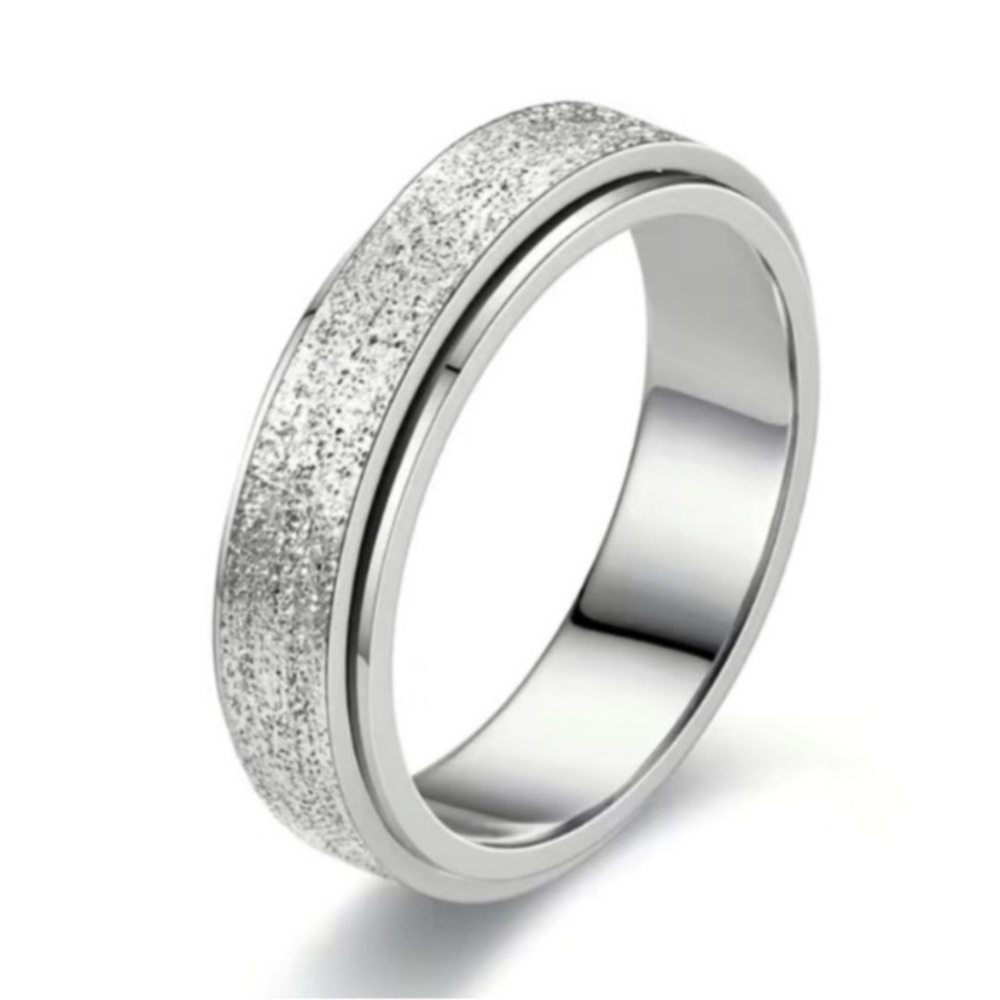 Stainless Steel Spinner Ring - Silver Sandblast Band Fidget Anxiety Ring